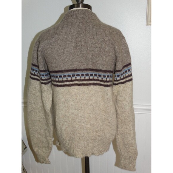 Vintage 80s Sweater Jumper Knit  Oatmeal Button Neck Leather Buttons Size Med - Picture 3 of 4